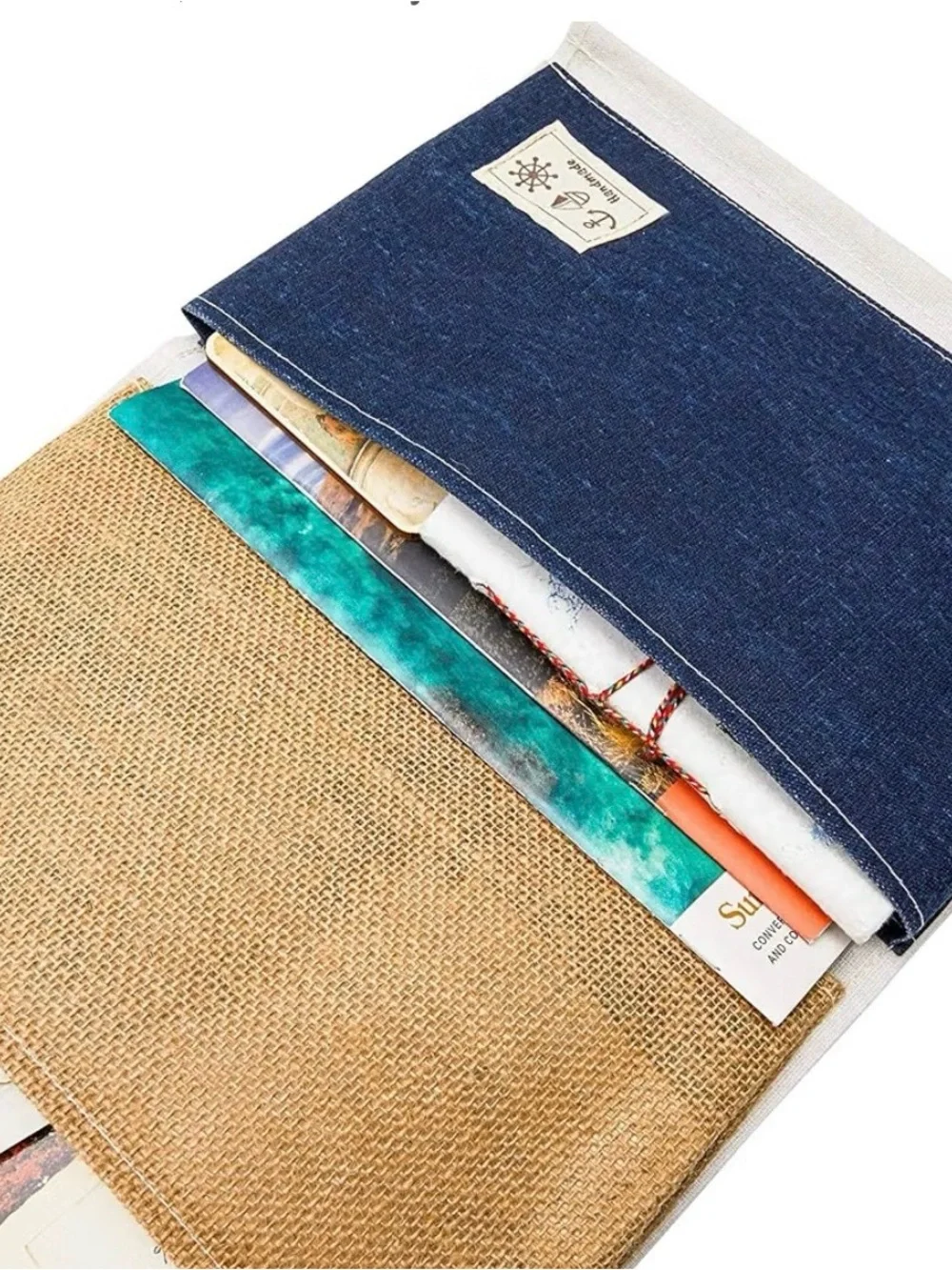 Nautical Stripe Hanging Wall Organizer in Blue and Tan